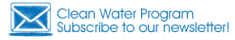 Blue envelope with text next to it Clean Water Program, subscribe to our newsletter!